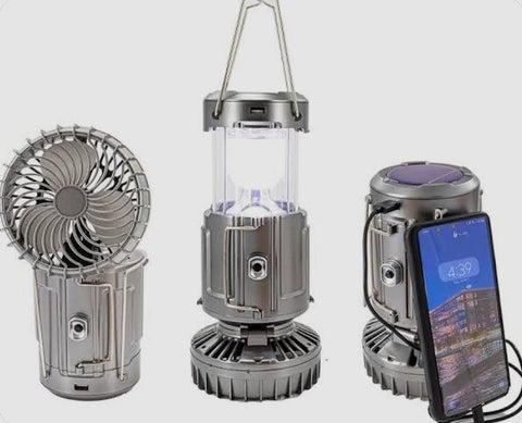 Solar camping lantern with fan