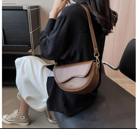 Solid PU Leather Crossbody Saddle Bag