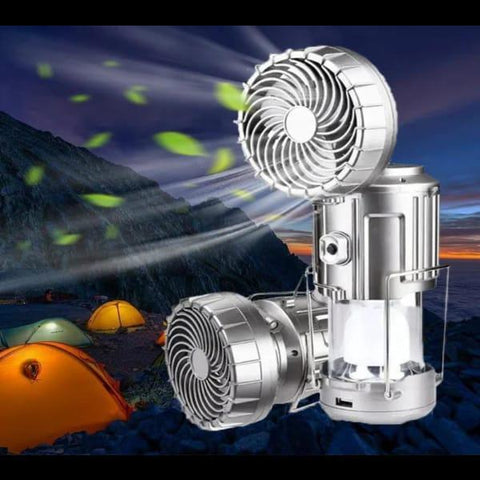 Solar camping lantern with fan
