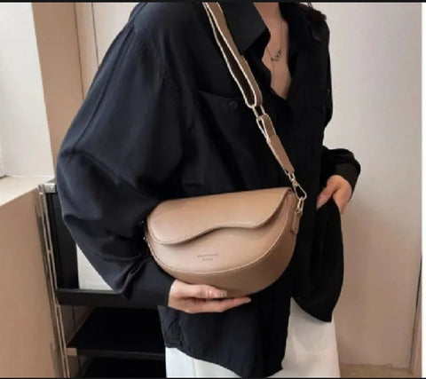 Solid PU Leather Crossbody Saddle Bag