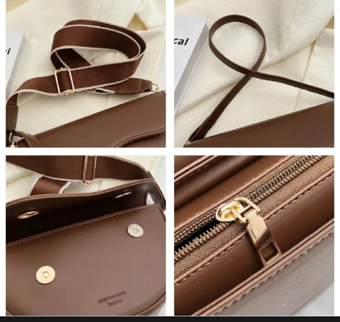 Solid PU Leather Crossbody Saddle Bag