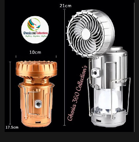 Solar camping lantern with fan