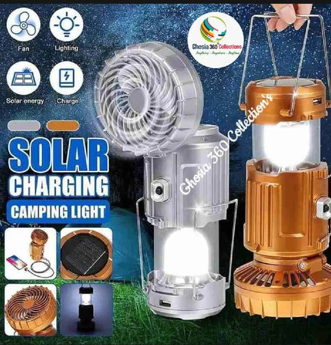 Solar camping lantern with fan