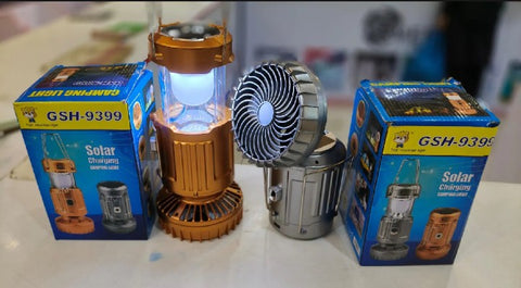 Solar camping lantern with fan