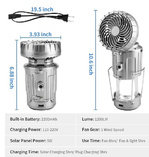 Solar camping lantern with fan