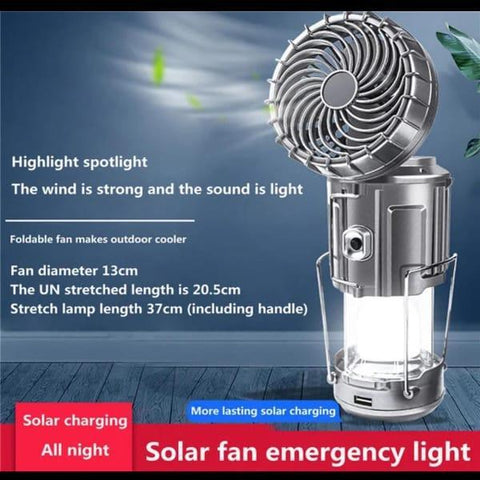 Solar camping lantern with fan