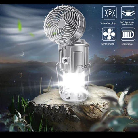 Solar camping lantern with fan