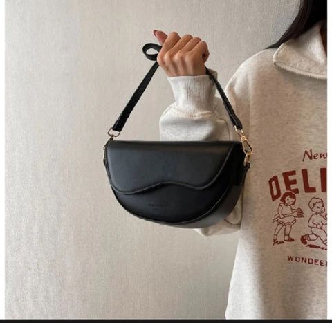 Solid PU Leather Crossbody Saddle Bag