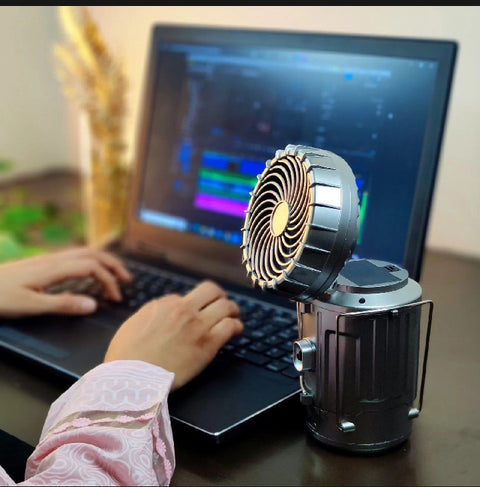 Solar camping lantern with fan
