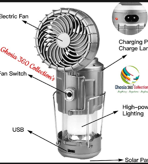 Solar camping lantern with fan
