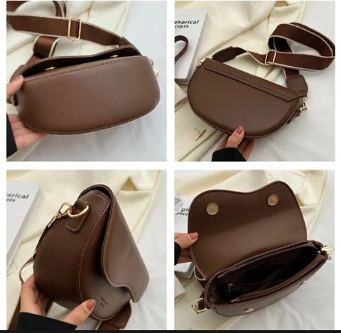 Solid PU Leather Crossbody Saddle Bag